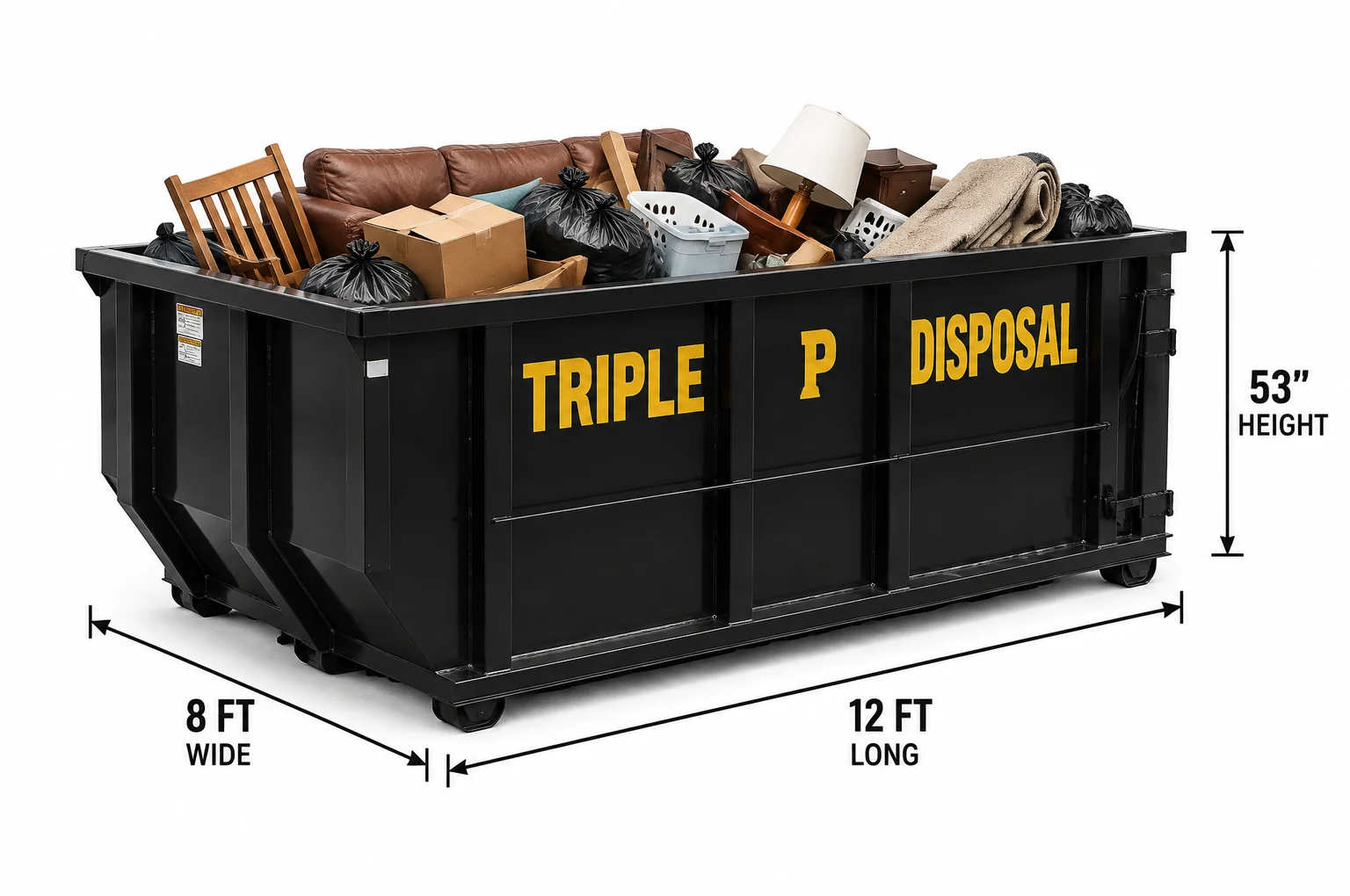 15-yard roll-off dumpster filled with household cleanout items